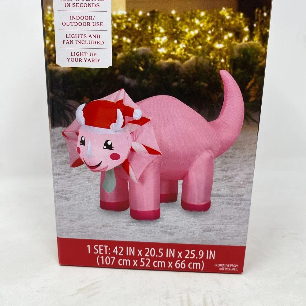 Holiday Time Inflatable LED Festive Pink‎ Triceratops 42″ Yard Decor Airblown
